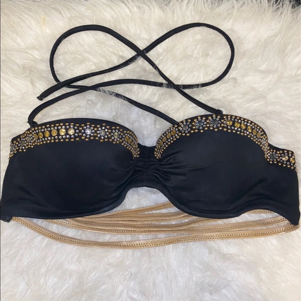 Victoria's Secret Strapless Bikini Top with straps black and gold